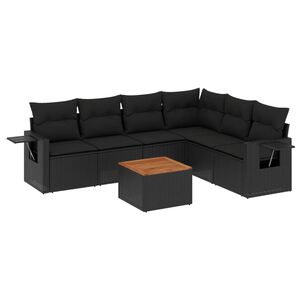 vidaXL Set de comedor de jard&iacute;n 7 pzas y cojines rat&aacute;n sint&eacute;tico negro