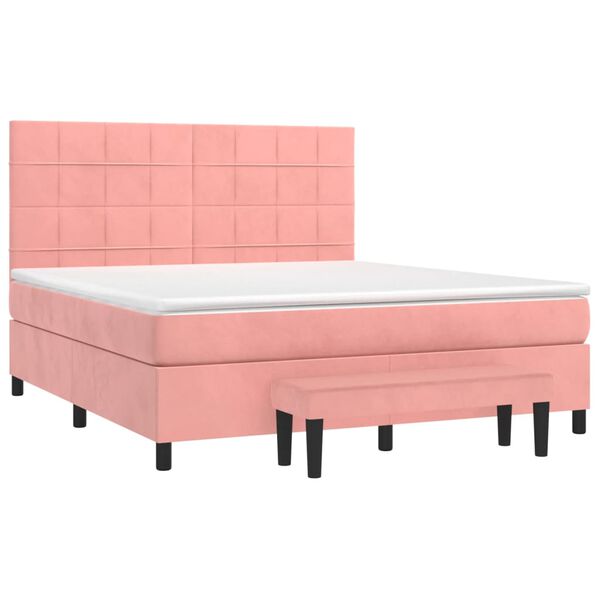 vidaXL Cama box spring con colch&oacute;n terciopelo rosa 160x200 cm