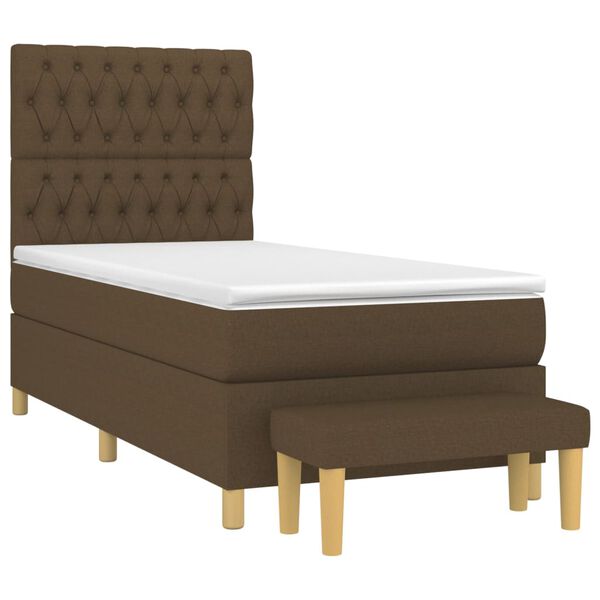 vidaXL Cama box spring con colch&oacute;n tela marr&oacute;n oscuro 90x200 cm