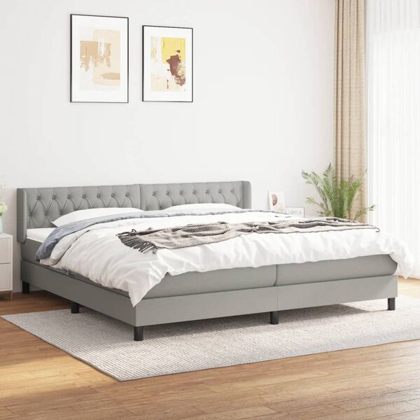 vidaXL Cama box spring con colchón tela gris claro 200x200 cm