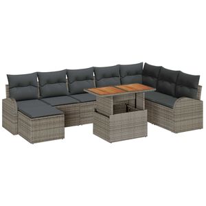 vidaXL Conjunto de sof&aacute; de jard&iacute;n 9 pcs Gris Polirat&aacute;n