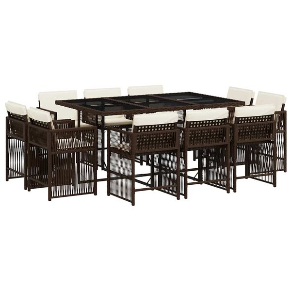 vidaXL Set comedor de jard&iacute;n 11 pzas y cojines rat&aacute;n sint&eacute;tico marr&oacute;n
