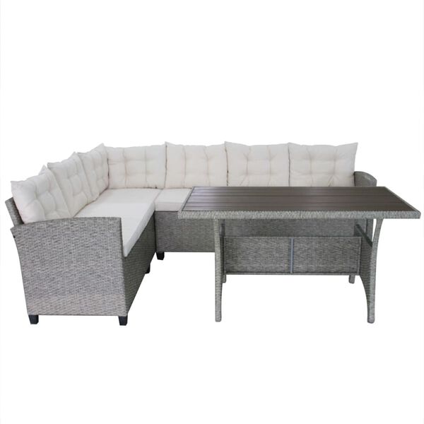 vidaXL Set de muebles de jardín 3 pzas y cojines ratán sintético gris