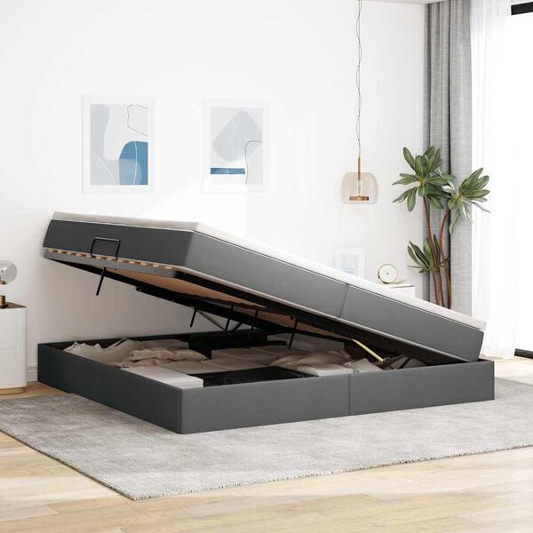 vidaXL Cama con almacenamiento y colch&oacute;n Gris oscuro 200 x 200 cm