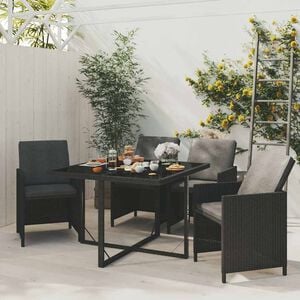 vidaXL Set comedor de jard&iacute;n 5 pzas con cojines rat&aacute;n sint&eacute;tico negro