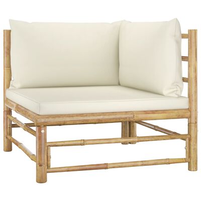 vidaXL Set de muebles de jardín 6 piezas bambú y cojines blanco crema