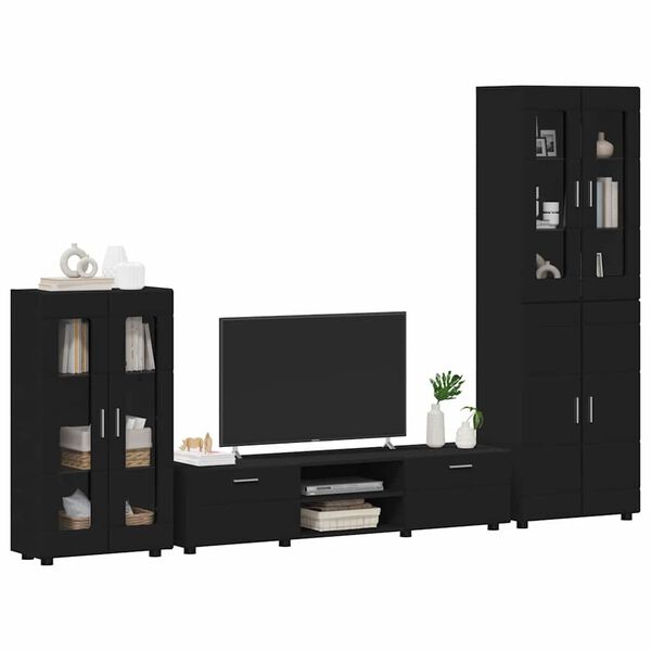vidaXL Conjunto de mueble de TV FLORIN Negro Madera de ingenier&iacute;a