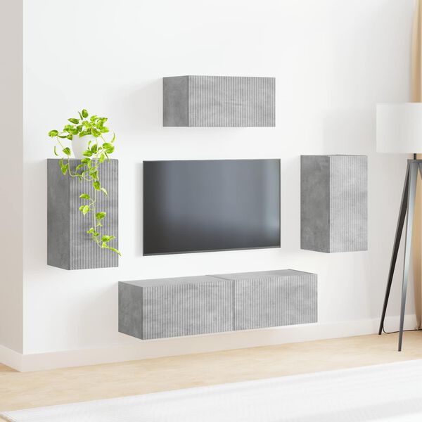 vidaXL Conjunto de mueble de TV 5 pcs Gris Concreto