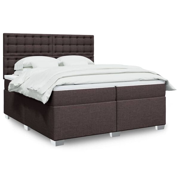 vidaXL Cama box spring con colch&oacute;n tela marr&oacute;n oscuro 200x200 cm