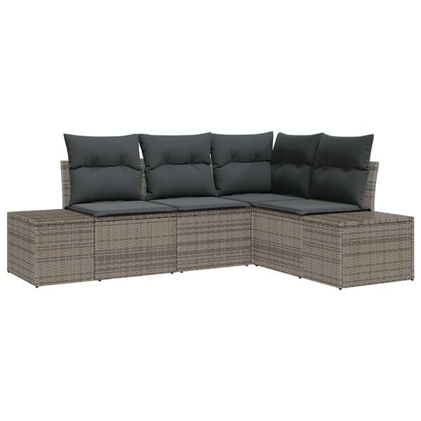 vidaXL Conjunto de sof&aacute; de jard&iacute;n 4 pcs Gris rat&aacute;n sint&eacute;tico