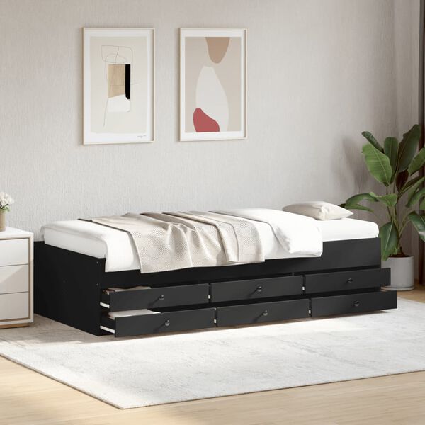 vidaXL Sofá cama con cajones sin colchón negro 90x200 cm
