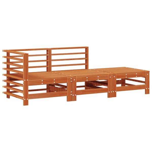 vidaXL Unidades de sof&aacute; seccional 3 Pieza Marr&oacute;n Cera Pino macizo