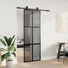 vidaXL Puerta corredera con herrajes negro 76x205 cm vidrio templado