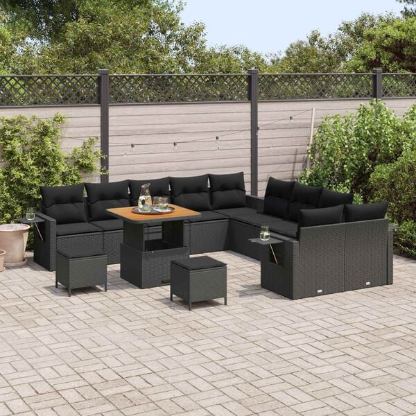 vidaXL Conjunto de sof&aacute; de jard&iacute;n 13 pcs Negro rat&aacute;n sint&eacute;tico