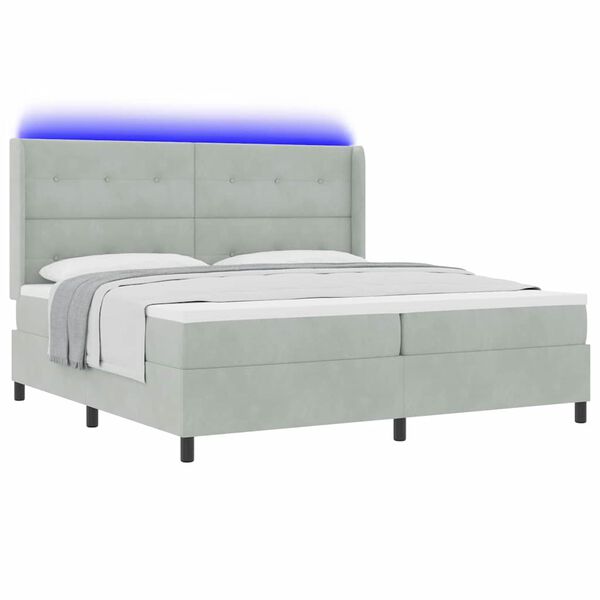 vidaXL Cama tipo Box Spring con LED Gris Claro 200 x 200 cm Terciopelo