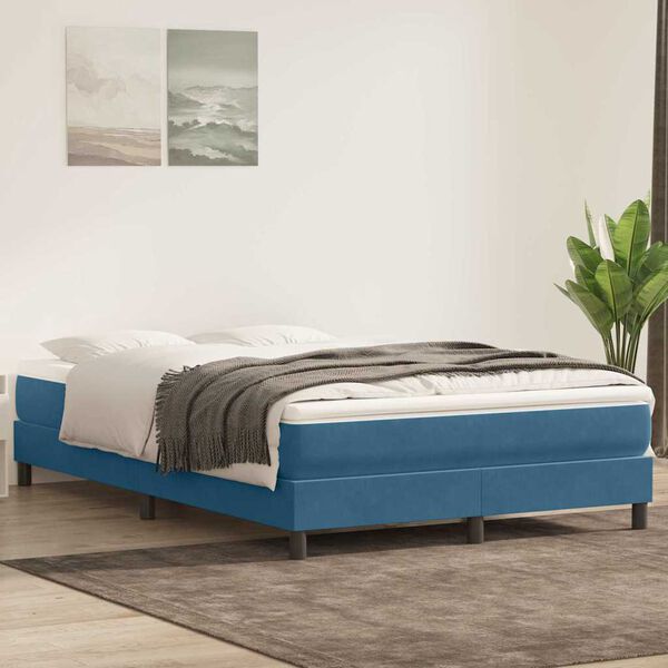 vidaXL Cama box spring con colch&oacute;n terciopelo azul oscuro 160x210 cm