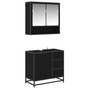 vidaXL Juego de muebles de ba&ntilde;o 2 pcs Roble Negro Madera de ingenier&iacute;a