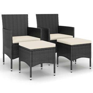vidaXL Juego de silla de jard&iacute;n y taburete 4 piezas rat&aacute;n PE negro