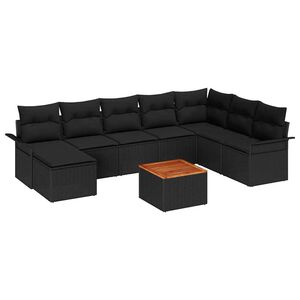 vidaXL Conjunto de sof&aacute;s de jard&iacute;n 9 pcs Negro rat&aacute;n sint&eacute;tico