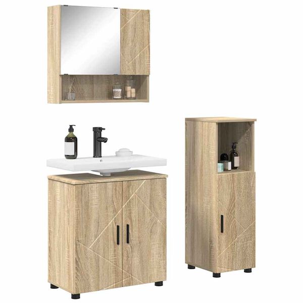vidaXL Juego de muebles de ba&ntilde;o Montaje en la pared 3 pcs Roble Sonoma