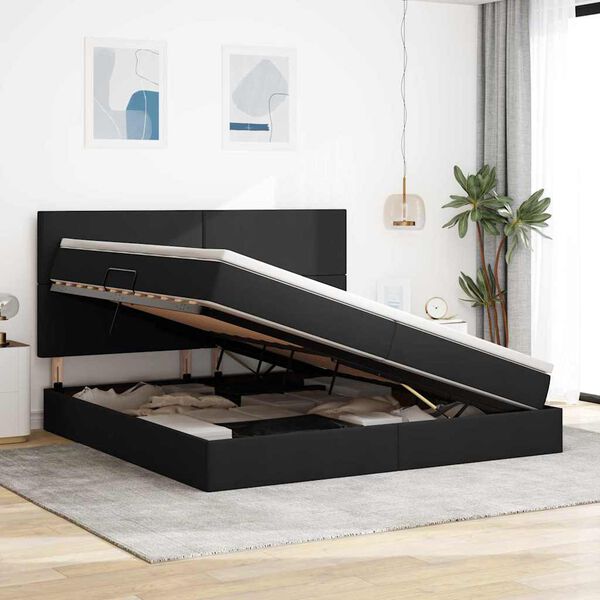 vidaXL Cama con almacenamiento y colch&oacute;n Negro 200 x 200 cm Poli&eacute;ster