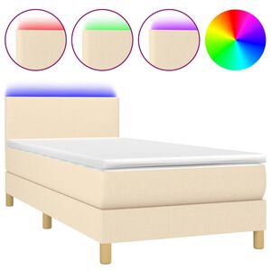 vidaXL Cama box spring colch&oacute;n y luces LED tela crema 100x200 cm