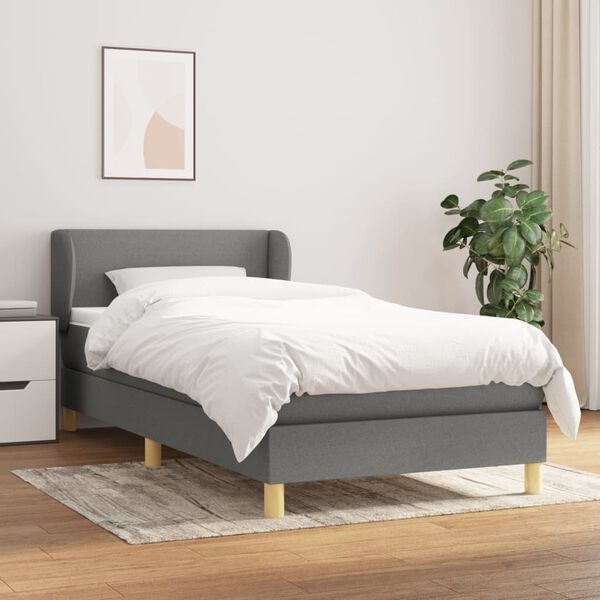 vidaXL Cama box spring con colch&oacute;n tela gris oscuro 100x200 cm