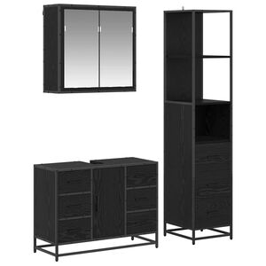 vidaXL Juego de muebles de ba&ntilde;o 3 uds. Roble Negro 80 x 33 x 60 cm