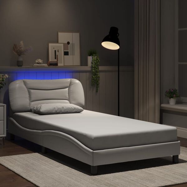 vidaXL Estructura de cama con LED sin colch&oacute;n Hvar blanco 100x203 cm