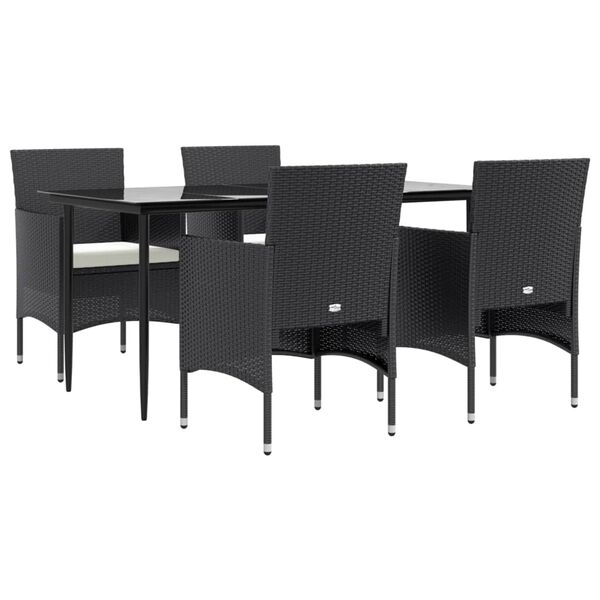 vidaXL Juego de comedor de jard&iacute;n 5 piezas con cojines negro
