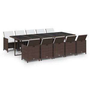 vidaXL Set de comedor de jard&iacute;n 11 pzas con cojines rat&aacute;n PE marr&oacute;n