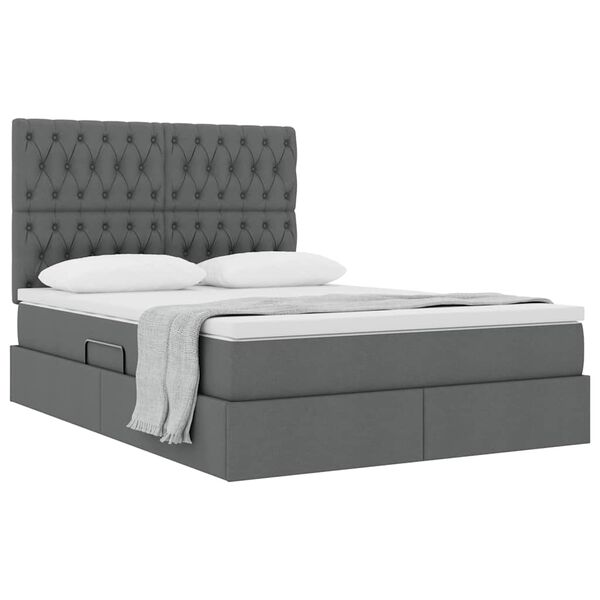 vidaXL Cama con almacenamiento y colch&oacute;n Gris oscuro 140 x 190 cm