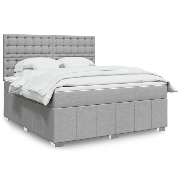 vidaXL Cama box spring con colch&oacute;n tela gris claro 180x200 cm