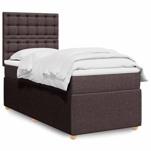 vidaXL Cama box spring con colch&oacute;n tela marr&oacute;n oscuro 90x190 cm
