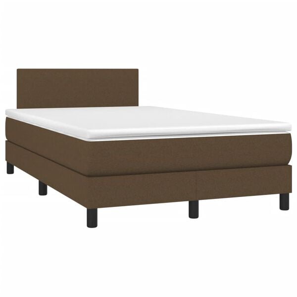 vidaXL Cama box spring con colch&oacute;n y LED tela marr&oacute;n oscuro 120x190 cm