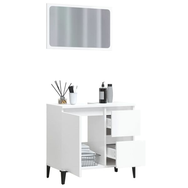 vidaXL Set muebles de ba&ntilde;o 2 piezas madera contrachapada blanco brillo