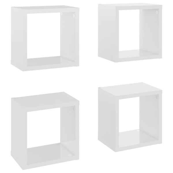 vidaXL Estantes cubo de pared 4 unidades blanco brillo 22x15x22 cm