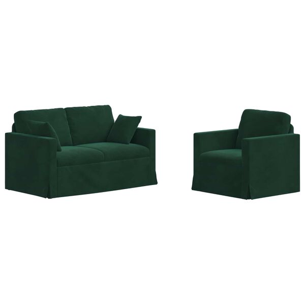 vidaXL Sof&aacute; 2 pcs Verde oscuro 138 x 78 x 80 cm Terciopelo