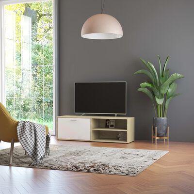 vidaXL Mueble de TV madera contrachapada blanco y roble 120x34x37 cm
