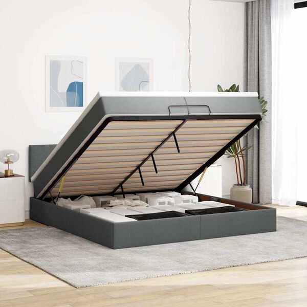 vidaXL Estructura de cama otomana con colch&oacute;n gris oscuro 200x200 cm