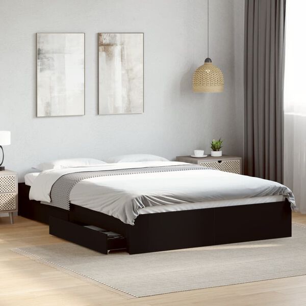 vidaXL Estructura cama con cajones madera ingenier&iacute;a negra 160x200 cm