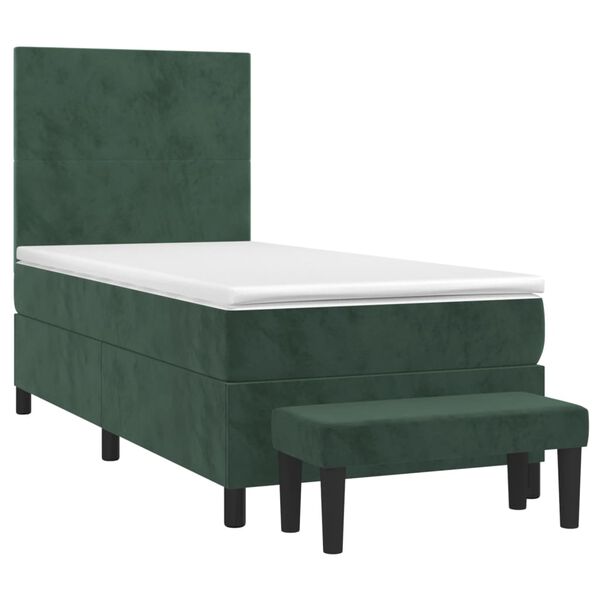 vidaXL Cama box spring con colch&oacute;n terciopelo verde oscuro 90x190 cm