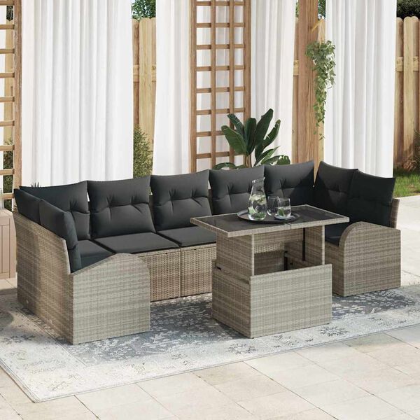 vidaXL Conjunto de sof&aacute; de jard&iacute;n 8 pcs Gris Claro Rattan de Poli&eacute;ster