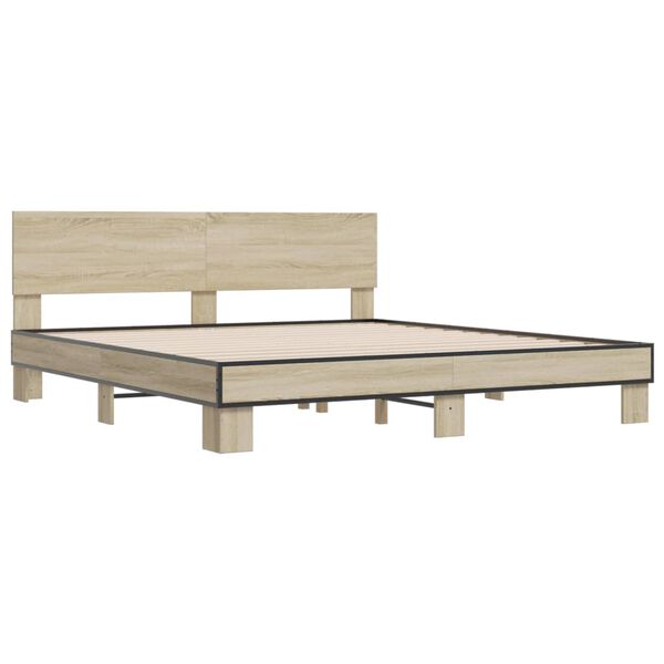 vidaXL Estructura cama madera ingenier&iacute;a metal roble Sonoma 200x200 cm