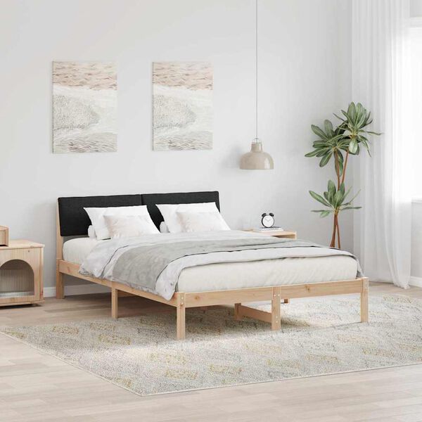 vidaXL Estructura de cama con cabecera Marr&oacute;n y negro 135 x 190 cm