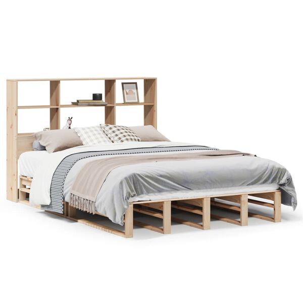 vidaXL Cama con estanter&iacute;a sin colch&oacute;n madera maciza 150x200 cm