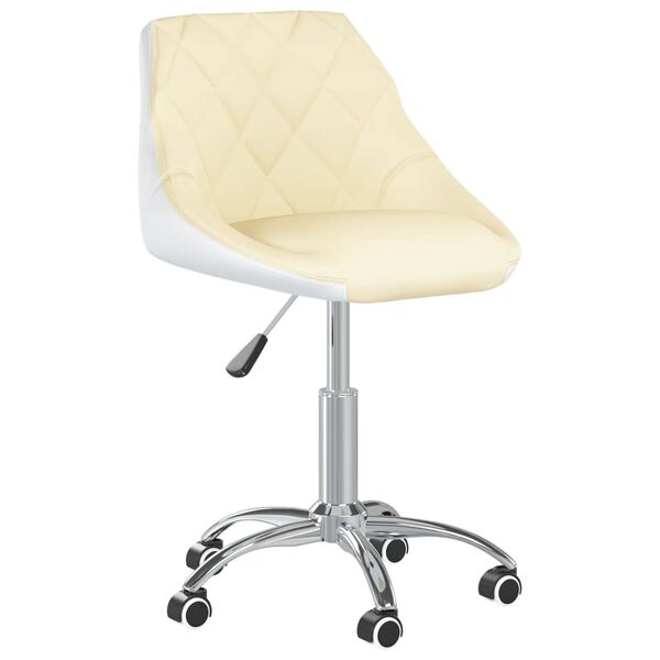 vidaXL Silla de comedor giratoria de cuero sint&eacute;tico crema y blanco