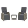 vidaXL Set comedor de jard&iacute;n 3 piezas con cojines rat&aacute;n sint&eacute;tico gris