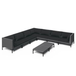 vidaXL Set sof&aacute;s de jard&iacute;n 8 pzas cojines rat&aacute;n sint&eacute;tico gris oscuro