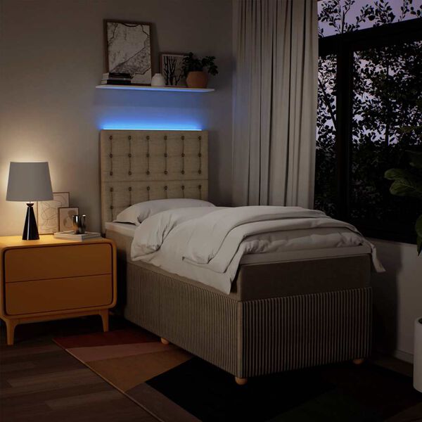 vidaXL Cama box spring con colch&oacute;n tela color crema 90x200 cm